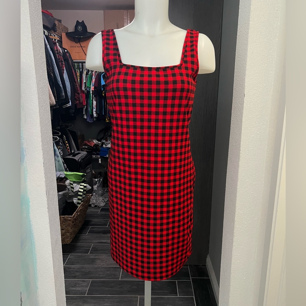 SHEIN Red & Black Checkered Mini Dress